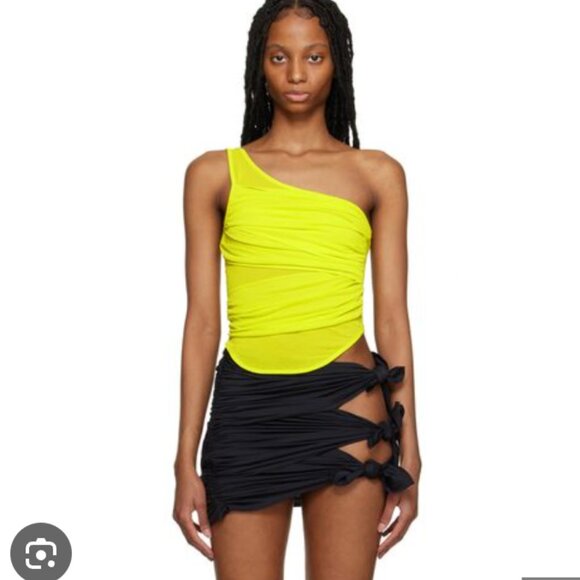 GAUGE81 y2k one shoulder semi sheer draped neon yellow top XS - Picture 1 of 2